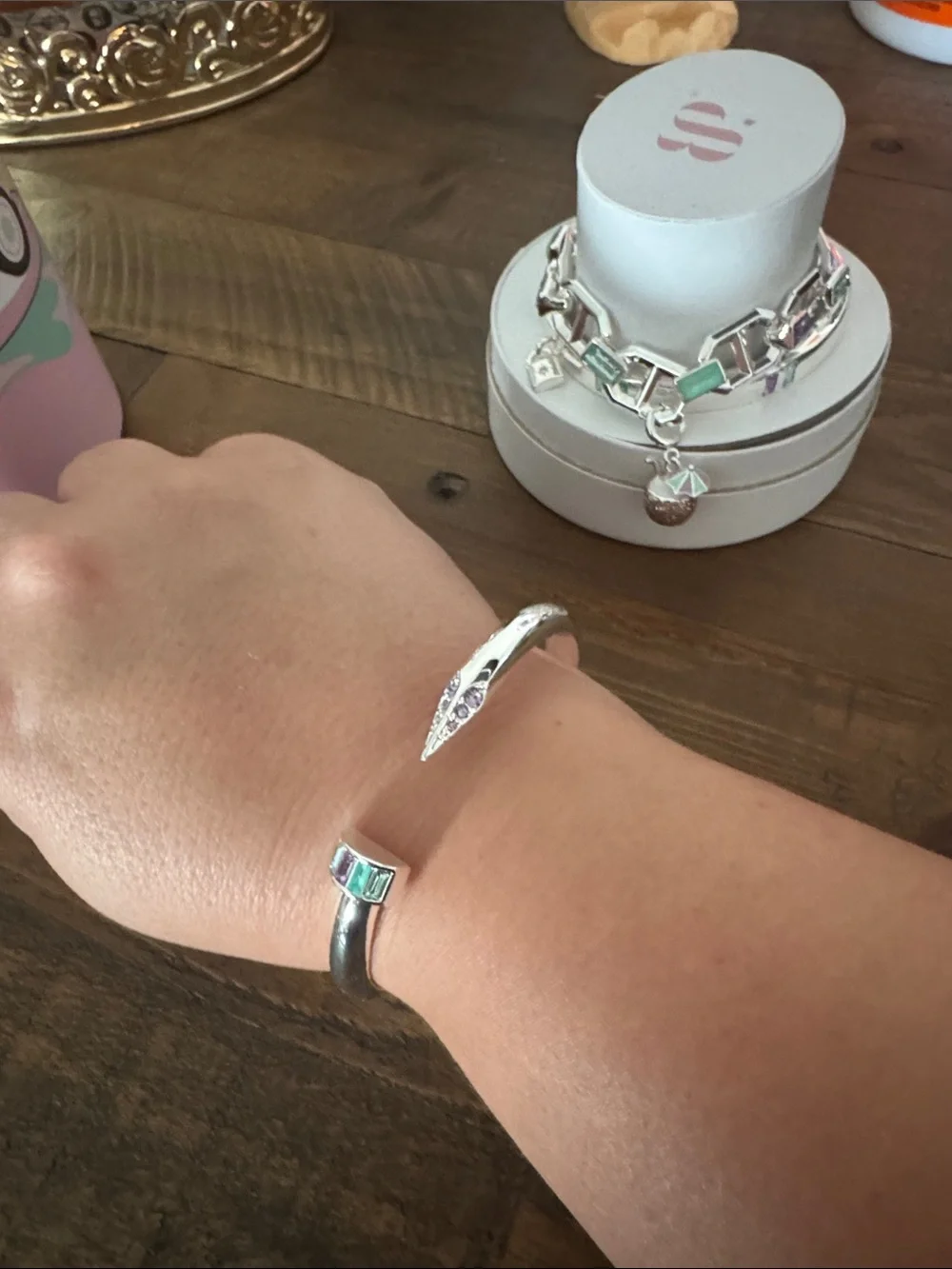 Silver Multi-Chain Bracelet with Mint Green and Light Purple Stones- Mint Mojito